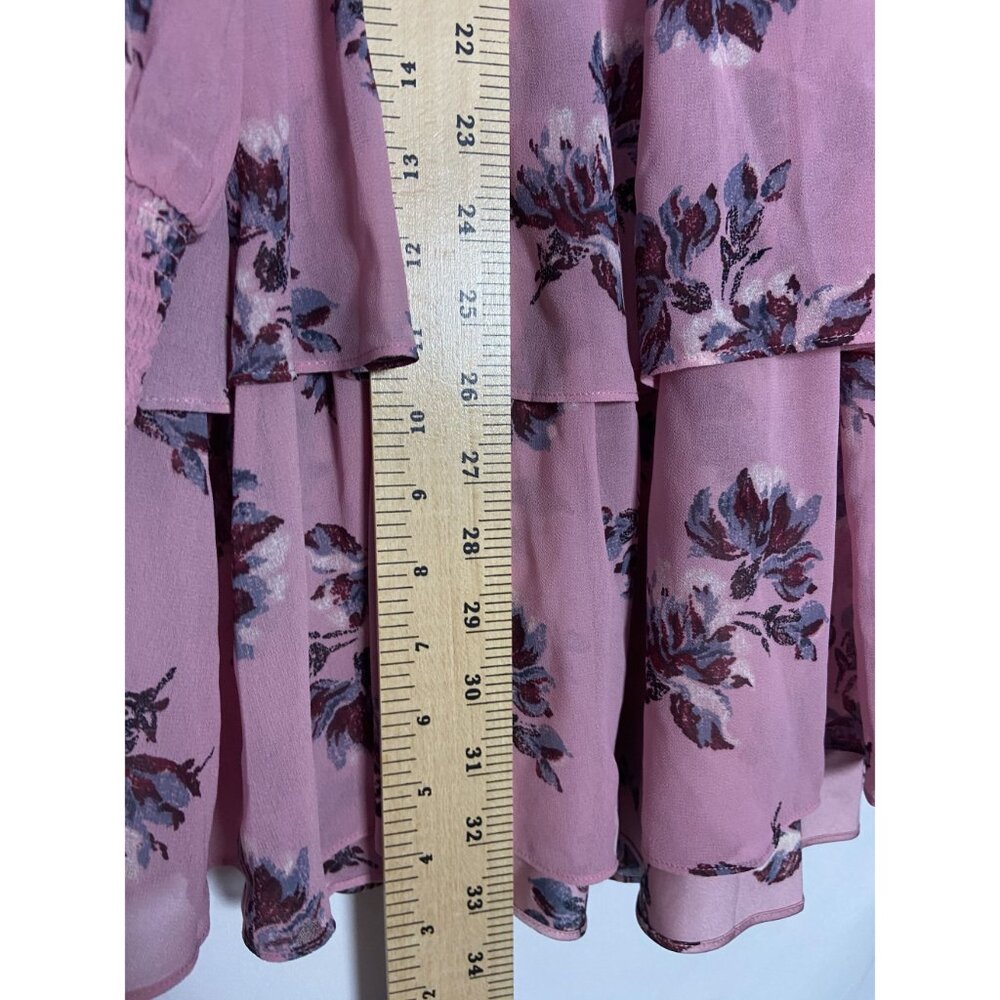 Cinq À Sept Women Sz 6 Tiered Ruffle Pink Floral Dress Billowy Long Sleeves $395 - Picture 8 of 16